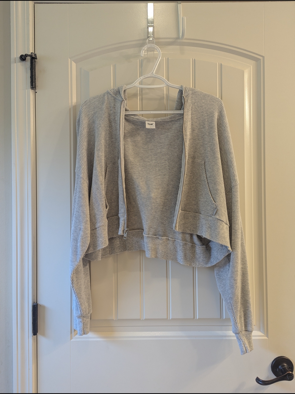 TNA Light Gray Cropped Open Cardigan Sweater